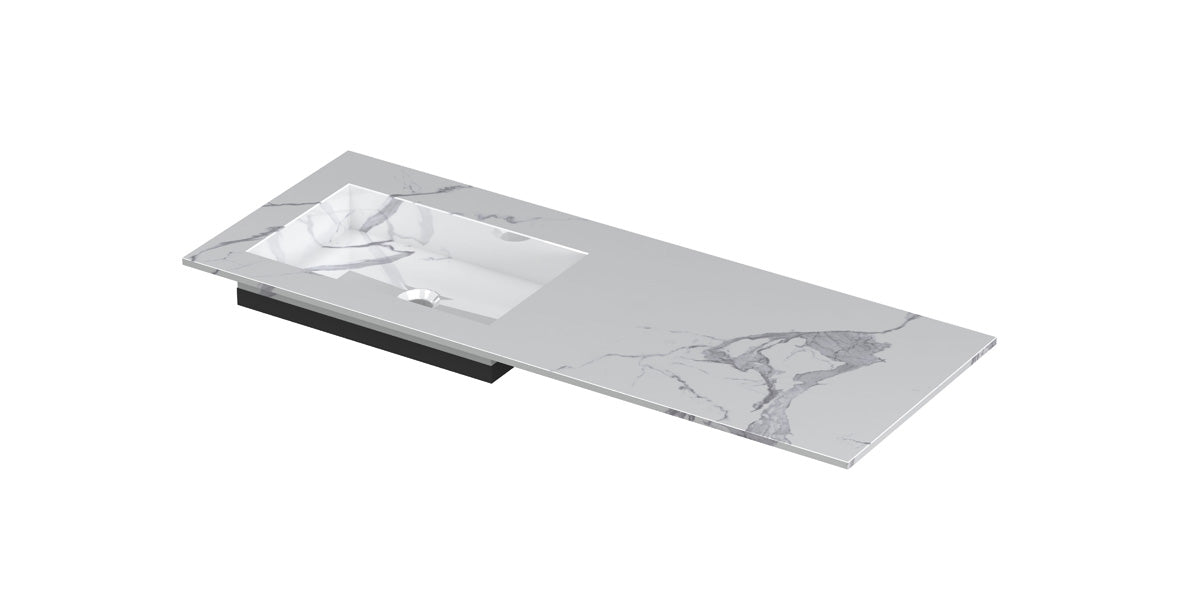 Ink Post Wastafel keramische slab envelop bak links zonder kraangat - Statuario glans - 120x45x1cm - 0210603