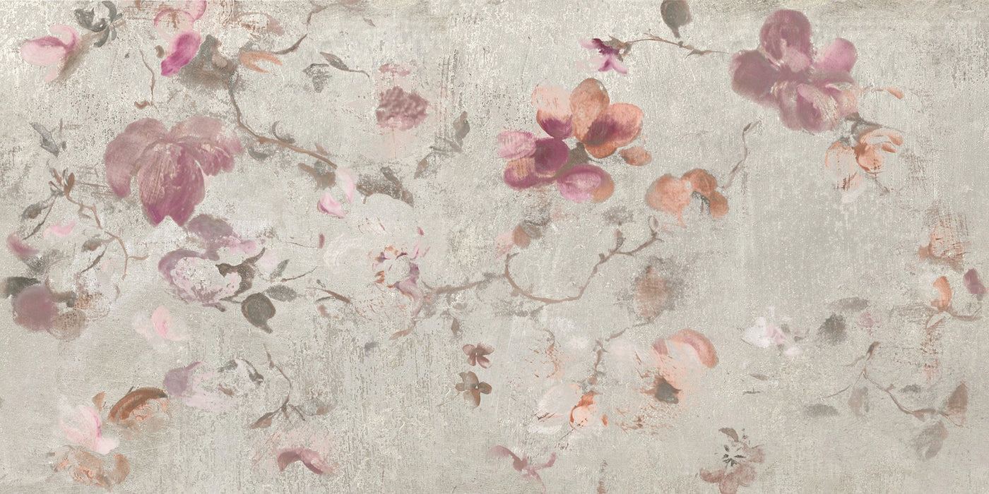 Antica Ceramica Rubiera, Decors - Flower Grey, Naturale, 60x120cm, 9.50mm, Rett.