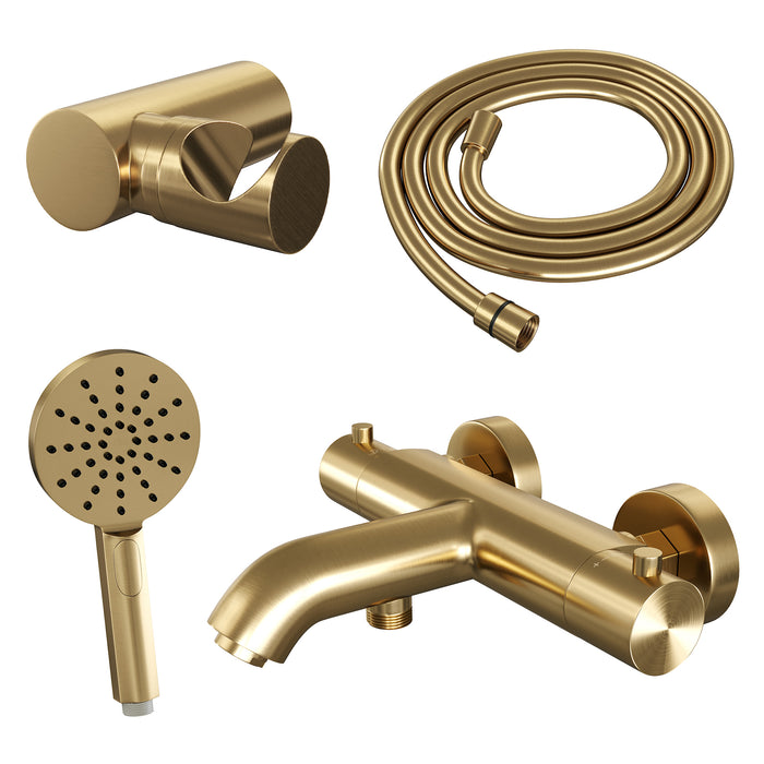 Brauer Gold Edition badthermostaat met badset - 3 standen handdouche - Geborsteld Goud PVD -  5-GG-041-4