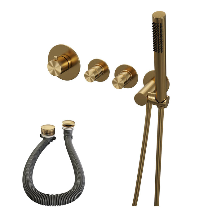 Brauer Gold Edition inbouw badthermostaat met badafvoer/vulcombinatie - staafhanddouche - Geborsteld Goud PVD -  5-GG-046