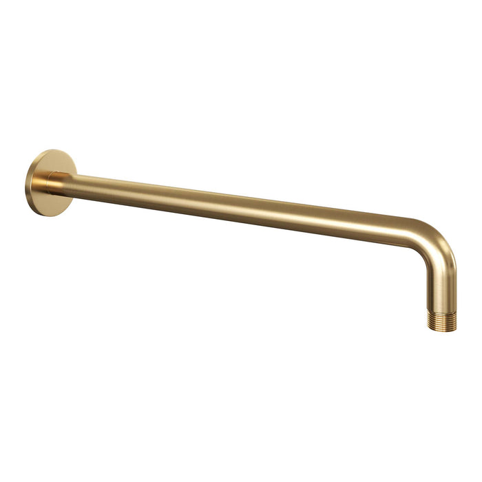 Brauer Gold Edition thermostatische inbouw regendouche met drukknoppen SET 57 met 20 cm douchekop en gebogen muurarm en 3-standen handdouche en doucheslang en wandaansluitbocht goud geborsteld PVD