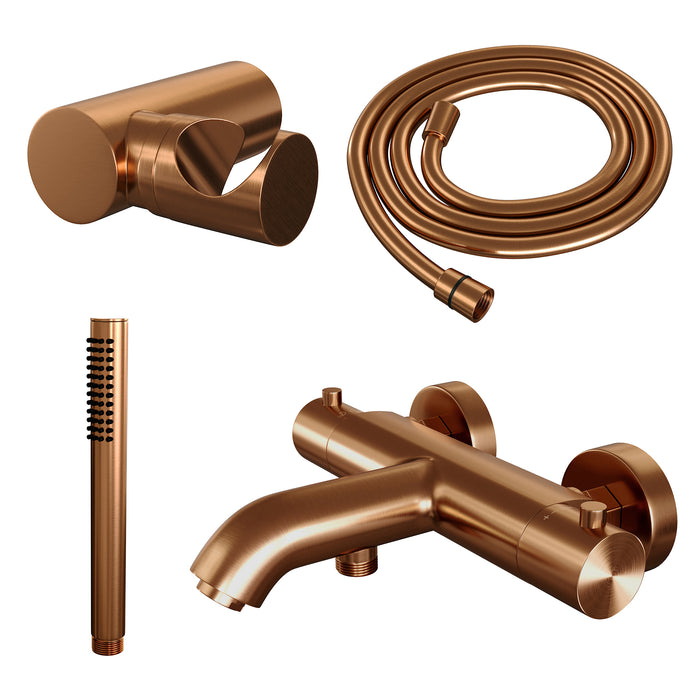 Brauer Copper Edition badthermostaat met badset - staafhanddouche - Geborsteld Koper PVD - 5-GK-041-3