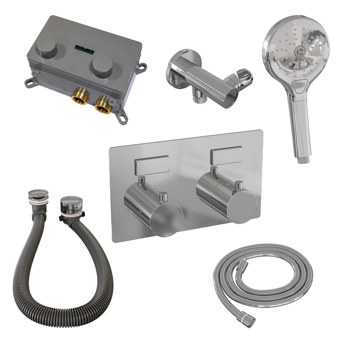 Brauer Gunmetal Edition thermostatische inbouw badkraan met drukknoppen SET 04 met badvulcombinatie en 3-standen handdouche en doucheslang en wandaansluitbocht gunmetal geborsteld PVD - 5-GM-209