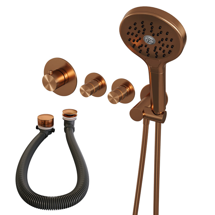 Brauer Copper Edition inbouw badthermostaat met badafvoer/vulcombinatie - 3-standen handdouche - Geborsteld Koper PVD -  5-GK-047