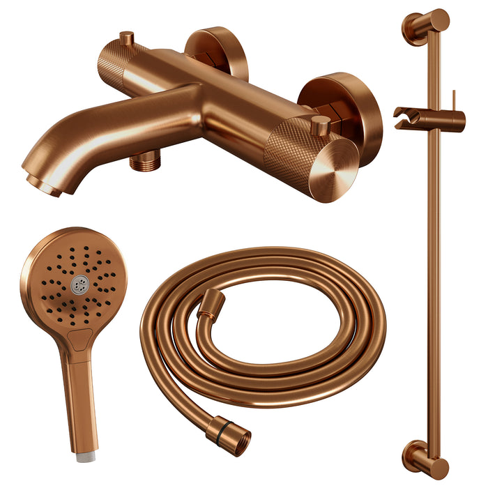 Brauer Copper Carving badthermostaat Glijstangset - 3-standen handdouche - Geborsteld Koper PVD - 5-GK-085-2