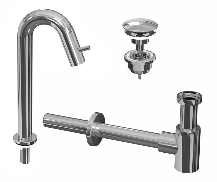 Ink Kranen Combiset 5A fonteinkraan staand gebogen hoog met always open plug en sifon Brushed nickel - 9902485