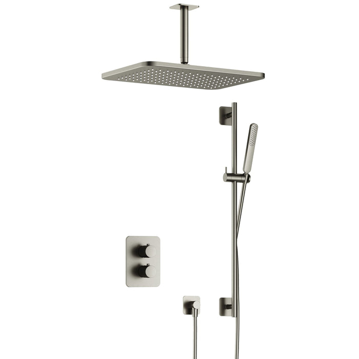 Hotbath Gal IBS40A inbouw doucheset met 2-weg stop-omstel met plafondbuis, gl106 en glijstang - Geborsteld Gunmetal PVD