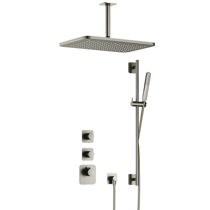 Hotbath Gal IBS40 inbouw doucheset High Flow met 2 stopkranen met plafondbuis, gl106 en glijstang - Geborsteld Gunmetal PVD