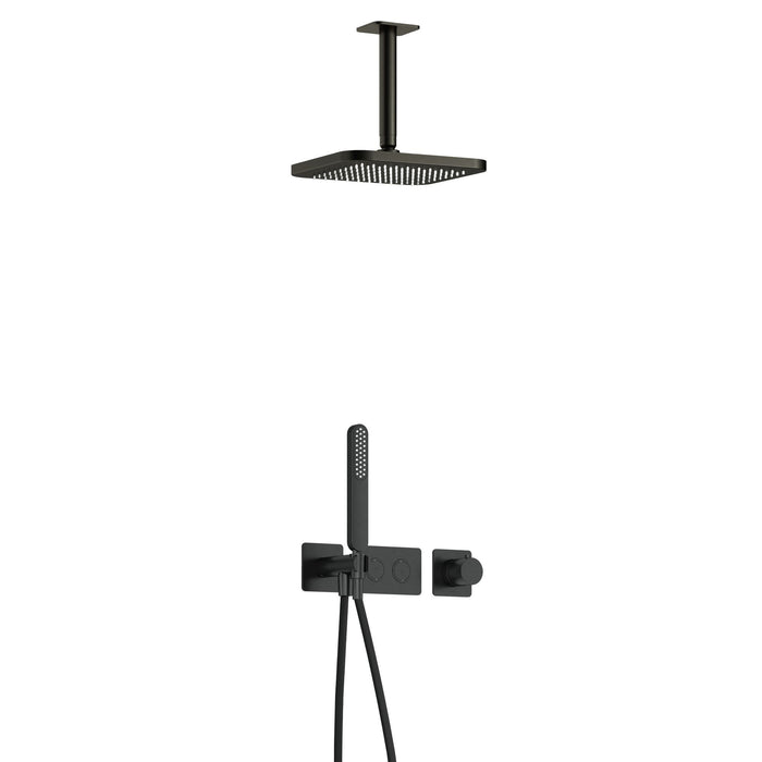 Hotbath Gal IBS41 inbouw doucheset met 2 pushbuttons met plafondbuis - Geborsteld Gunmetal PVD