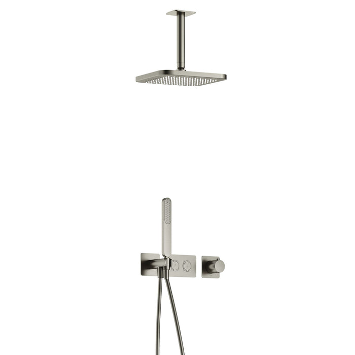 Hotbath Gal IBS41 inbouw doucheset met 2 pushbuttons met plafondbuis - Geborsteld Gunmetal PVD