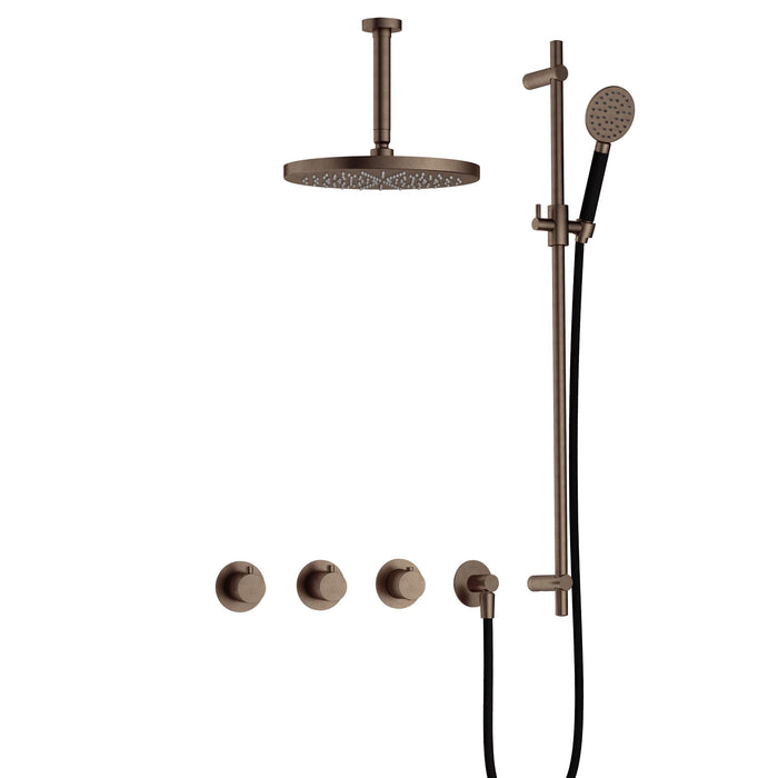 Hotbath Cobber IBS70 inbouw doucheset met 2 stopkranen met ronde handdouche, plafondbuis 15 cm, m106 en glijstang - Zwart Chroom