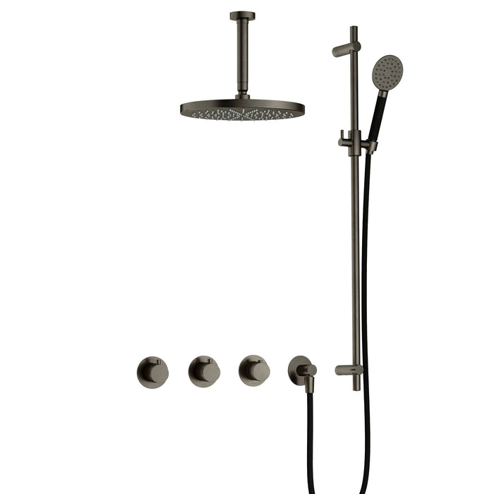 Hotbath Cobber IBS70 inbouw doucheset met 2 stopkranen met ronde handdouche, plafondbuis 15 cm, m106 en glijstang - Chroom