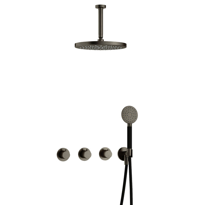 Hotbath Cobber IBS70 inbouw doucheset met 2 stopkranen met ronde handdouche, plafondbuis 15 cm en m106 - Mat Zwart