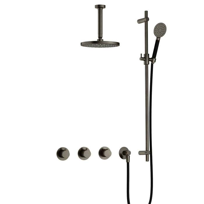 Hotbath Cobber IBS70 inbouw doucheset met 2 stopkranen met ronde handdouche, plafondbuis 15 cm en glijstang - Zwart Chroom