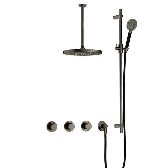 Hotbath Cobber IBS70 inbouw doucheset met 2 stopkranen met ronde handdouche, plafondbuis 30 cm, m106 en glijstang - Mat Zwart