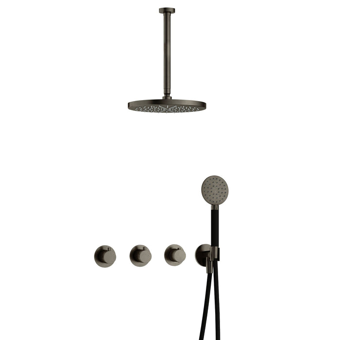 Hotbath Cobber IBS70 inbouw doucheset met 2 stopkranen met ronde handdouche, plafondbuis 30 cm en m106 - Mat Zwart