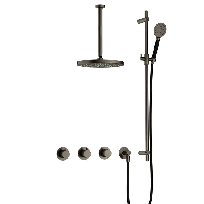 Hotbath Cobber IBS70 inbouw doucheset met 2 stopkranen met ronde handdouche, plafondbuis 30 cm en glijstang - Mat Wit