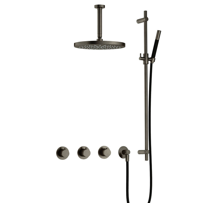 Hotbath Cobber IBS70 inbouw doucheset met 2 stopkranen met plafondbuis 15 cm, m106 en glijstang - Geborsteld Messing PVD