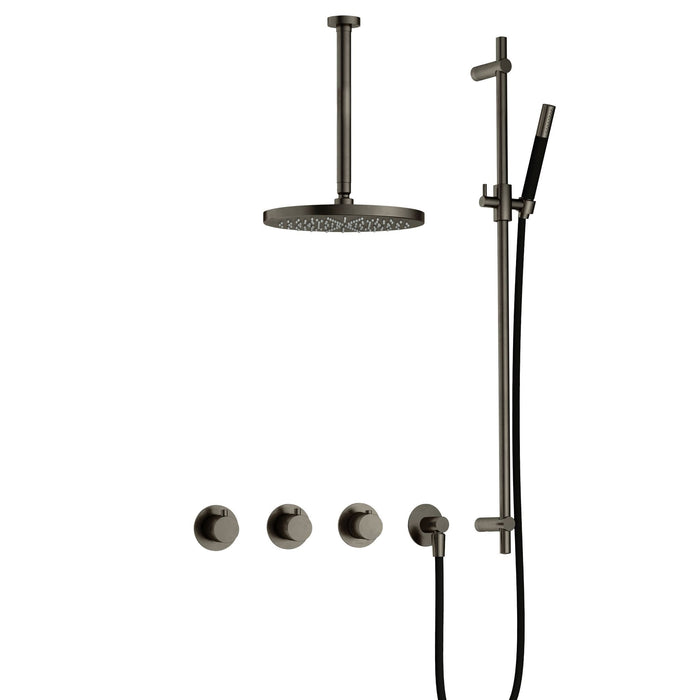 Hotbath Cobber IBS70 inbouw doucheset met 2 stopkranen met plafondbuis 30 cm, m106 en glijstang - Zwart Chroom