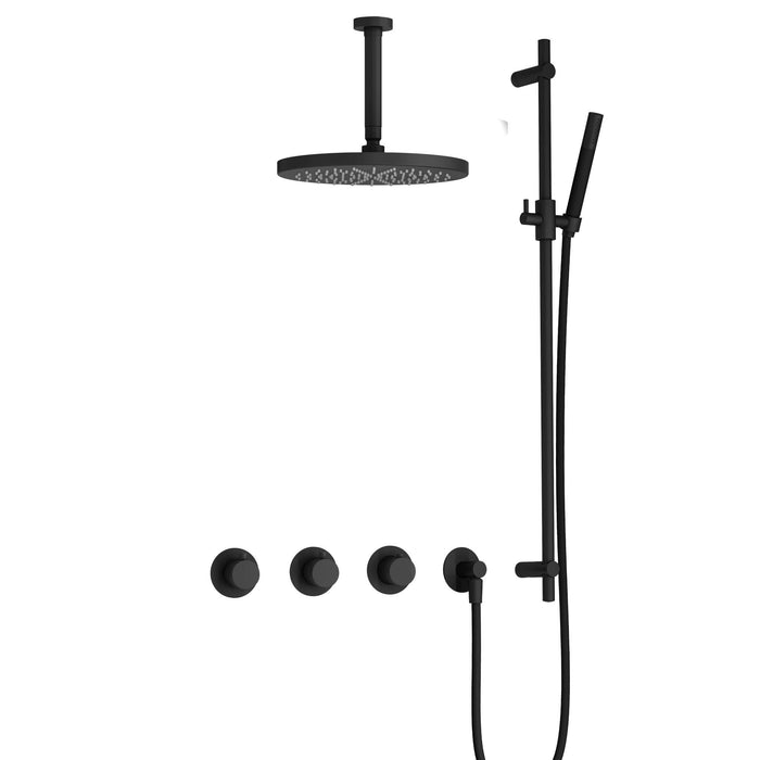 Hotbath Cobber IBS70 inbouw doucheset met 2 stopkranen met plafondbuis 15 cm, m106 en glijstang - Geborsteld Messing PVD