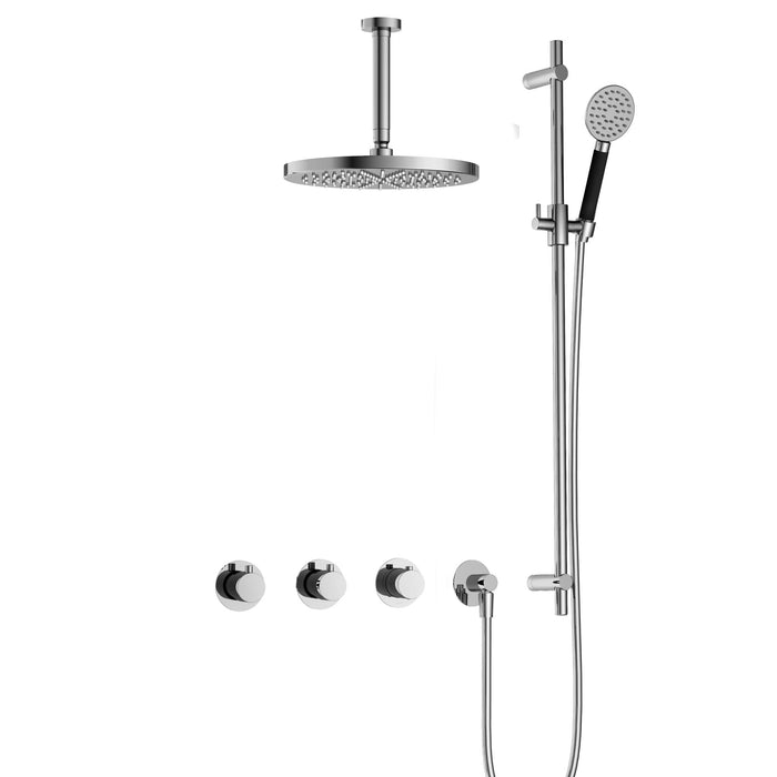 Hotbath Cobber IBS70 inbouw doucheset met 2 stopkranen met ronde handdouche, plafondbuis 15 cm, m106 en glijstang - Verouderd Messing