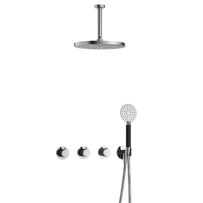 Hotbath Cobber IBS70 inbouw doucheset met 2 stopkranen met ronde handdouche, plafondbuis 15 cm en m106 - Mat Zwart