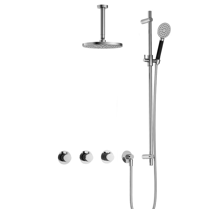 Hotbath Cobber IBS70 inbouw doucheset met 2 stopkranen met ronde handdouche, plafondbuis 15 cm en glijstang - Zwart Chroom