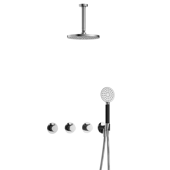 Hotbath Cobber IBS70 inbouw doucheset met 2 stopkranen met ronde handdouche en plafondbuis 15 cm - Zwart Chroom