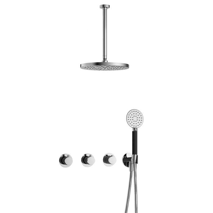 Hotbath Cobber IBS70 inbouw doucheset met 2 stopkranen met ronde handdouche, plafondbuis 30 cm en m106 - Zwart Chroom