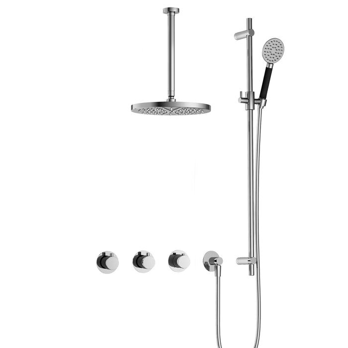 Hotbath Cobber IBS70 inbouw doucheset met 2 stopkranen met ronde handdouche, plafondbuis 30 cm en glijstang - Geborsteld Messing PVD