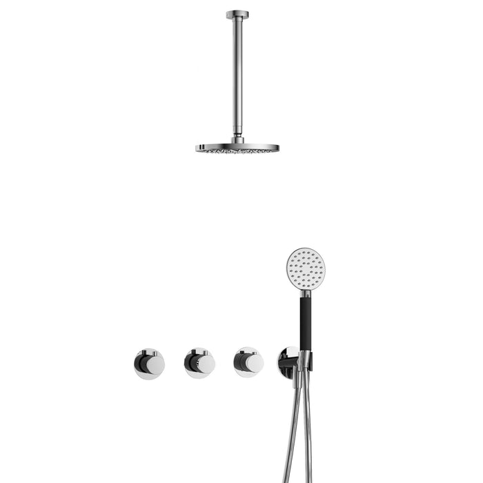 Hotbath Cobber IBS70 inbouw doucheset met 2 stopkranen met ronde handdouche en plafondbuis 30 cm - Zwart Chroom