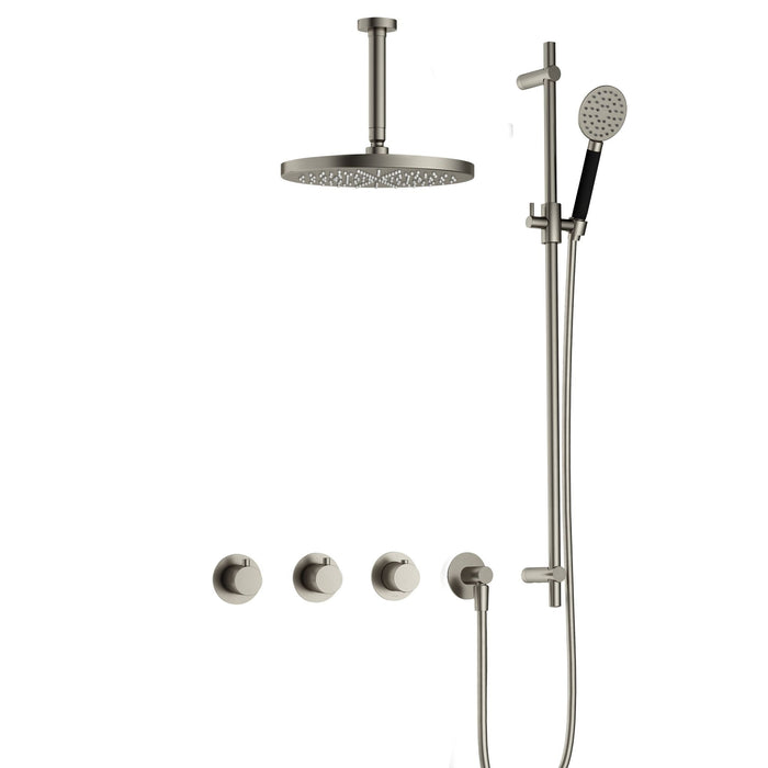 Hotbath Cobber IBS70 inbouw doucheset met 2 stopkranen met ronde handdouche, plafondbuis 15 cm, m106 en glijstang - Verouderd IJzer