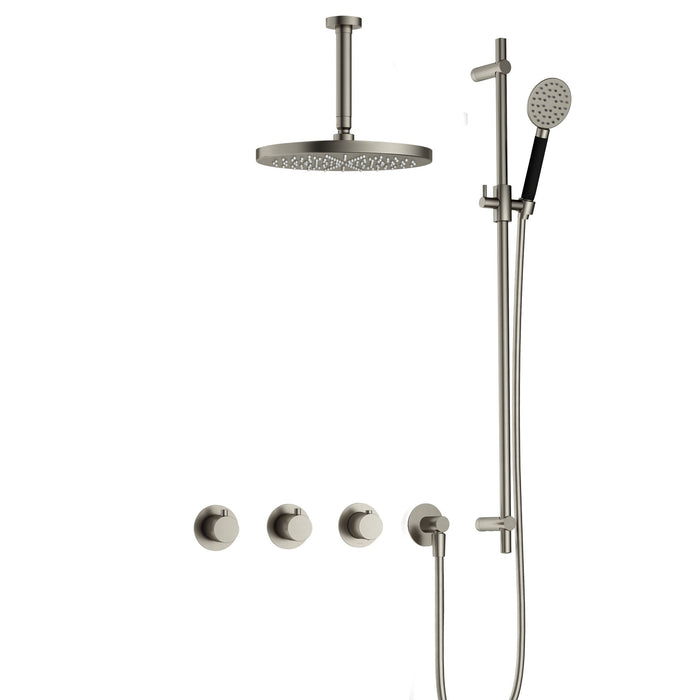 Hotbath Cobber IBS70 inbouw doucheset met 2 stopkranen met ronde handdouche, plafondbuis 15 cm, m106 en glijstang - Zwart Chroom