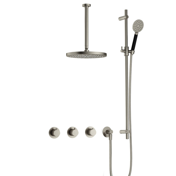 Hotbath Cobber IBS70 inbouw doucheset met 2 stopkranen met ronde handdouche, plafondbuis 30 cm, m106 en glijstang - Mat Zwart