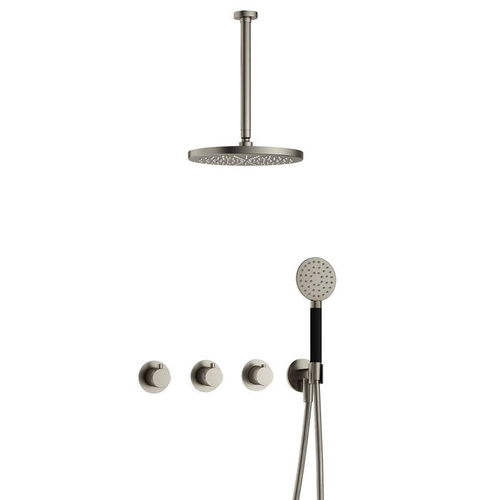 Hotbath Cobber IBS70 inbouw doucheset met 2 stopkranen met ronde handdouche, plafondbuis 30 cm en m106 - Zwart Chroom