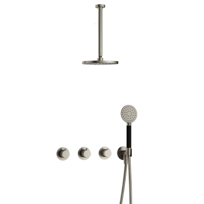 Hotbath Cobber IBS70 inbouw doucheset met 2 stopkranen met ronde handdouche en plafondbuis 30 cm - Zwart Chroom