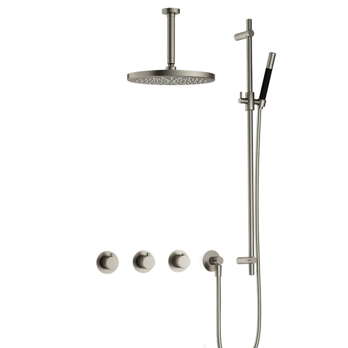 Hotbath Cobber IBS70 inbouw doucheset met 2 stopkranen met plafondbuis 15 cm, m106 en glijstang - Geborsteld Messing PVD