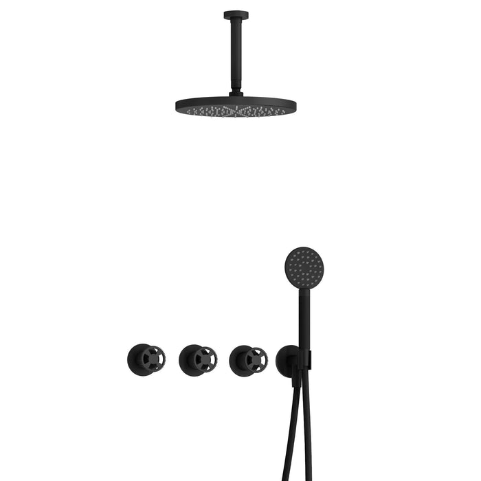 Hotbath Cobber @work IBSW70 inbouw doucheset met 2 stopkranen met ronde handdouche, plafondbuis 15 cm en m106 - Geborsteld Messing PVD