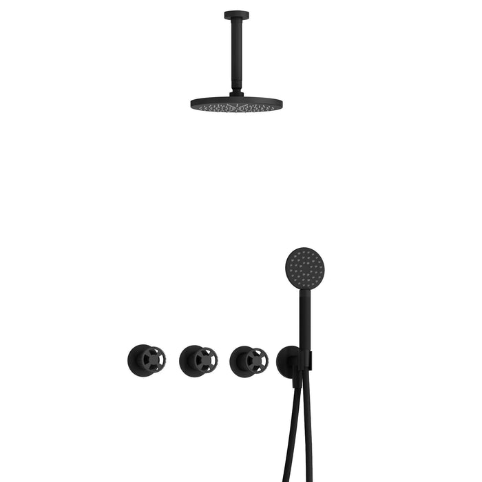 Hotbath Cobber @work IBSW70 inbouw doucheset met 2 stopkranen met ronde handdouche en plafondbuis 15 cm - Geborsteld Nikkel