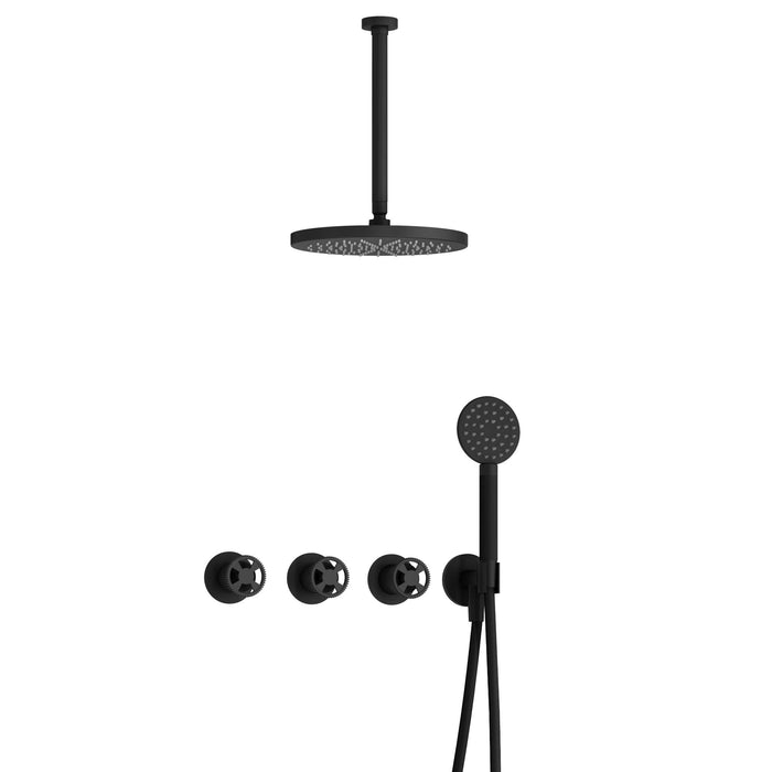 Hotbath Cobber @work IBSW70 inbouw doucheset met 2 stopkranen met ronde handdouche, plafondbuis 30 cm en m106 - Geborsteld Messing PVD