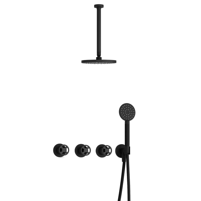 Hotbath Cobber @work IBSW70 inbouw doucheset met 2 stopkranen met ronde handdouche en plafondbuis 30 cm - Mat Zwart