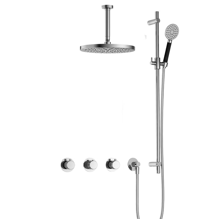 Hotbath Cobber X IBSX70 inbouw doucheset met 2 stopkranen met ronde handdouche, plafondbuis 15 cm, m106 en glijstang - Mat Zwart