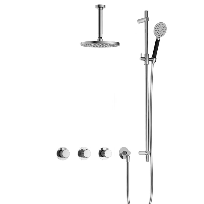 Hotbath Cobber X IBSX70 inbouw doucheset met 2 stopkranen met ronde handdouche, plafondbuis 15 cm en glijstang - Geborsteld Messing PVD