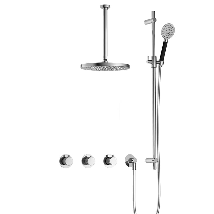 Hotbath Cobber X IBSX70 inbouw doucheset met 2 stopkranen met ronde handdouche, plafondbuis 30 cm en glijstang - Mat Zwart