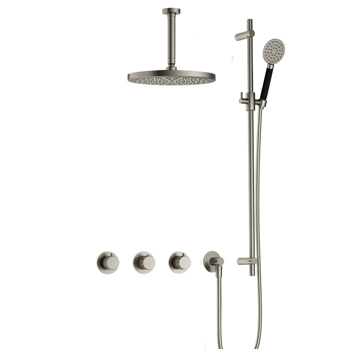 Hotbath Cobber X IBSX70 inbouw doucheset met 2 stopkranen met ronde handdouche, plafondbuis 15 cm, m106 en glijstang - Mat Zwart