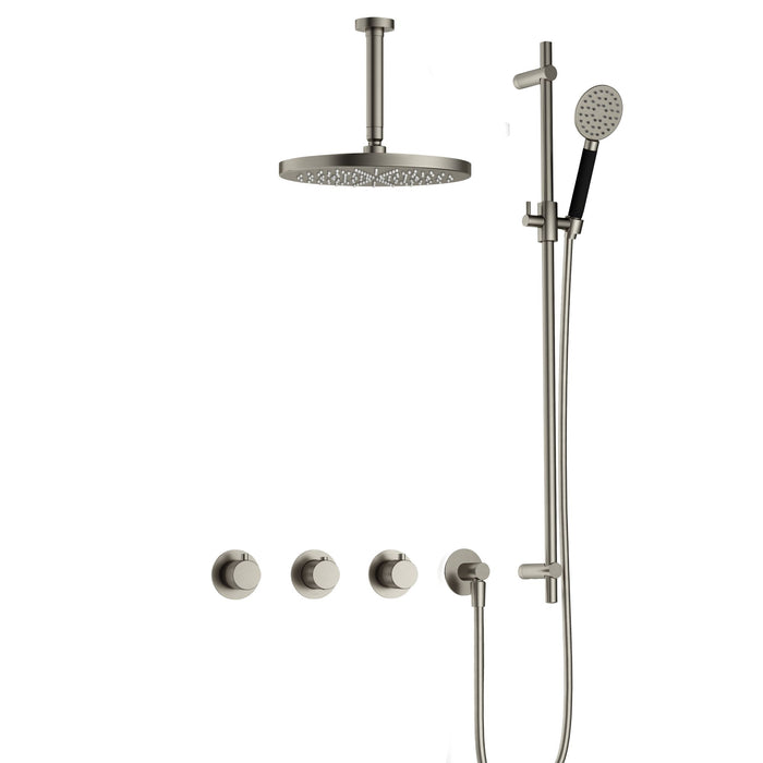 Hotbath Cobber X IBSX70 inbouw doucheset met 2 stopkranen met ronde handdouche, plafondbuis 15 cm, m106 en glijstang - Geborsteld Nikkel