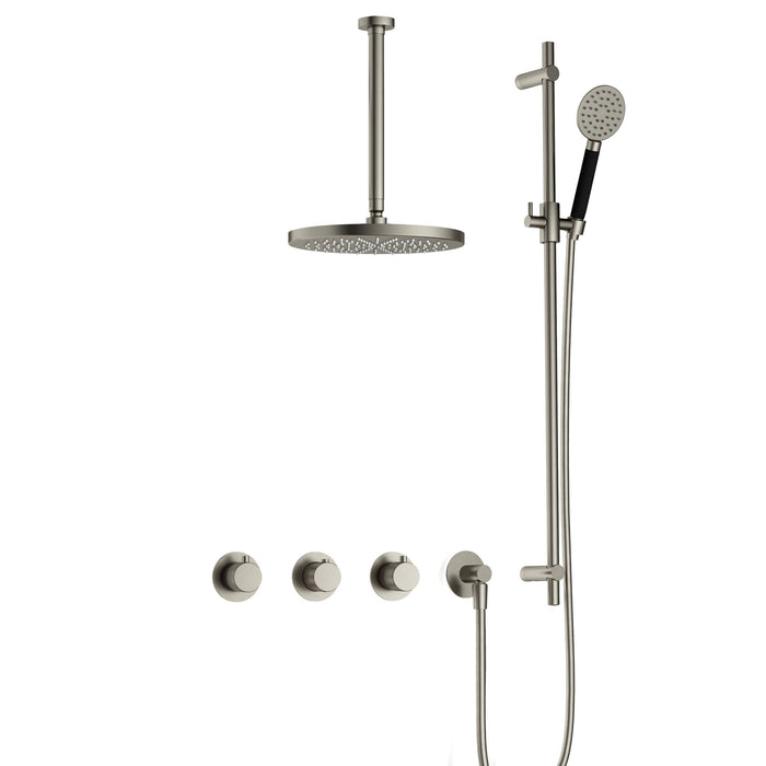 Hotbath Cobber X IBSX70 inbouw doucheset met 2 stopkranen met ronde handdouche, plafondbuis 30 cm, m106 en glijstang - Mat Zwart