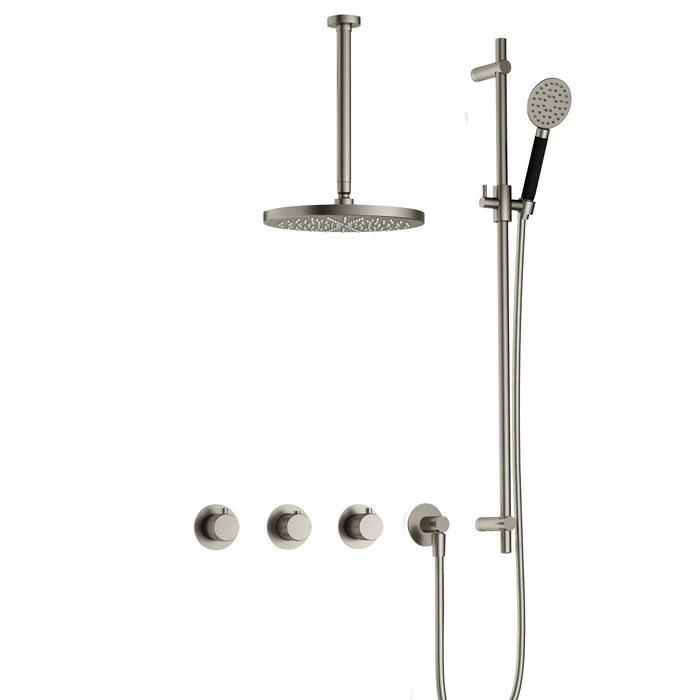 Hotbath Cobber X IBSX70 inbouw doucheset met 2 stopkranen met ronde handdouche, plafondbuis 30 cm en glijstang - Mat Zwart