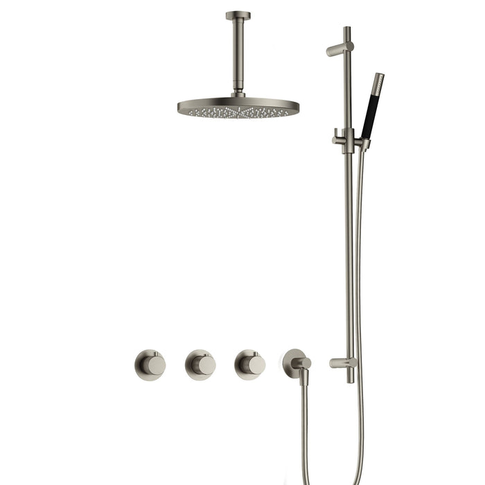 Hotbath Cobber X IBSX70 inbouw doucheset met 2 stopkranen met plafondbuis 15 cm, m106 en glijstang - Geborsteld Messing PVD