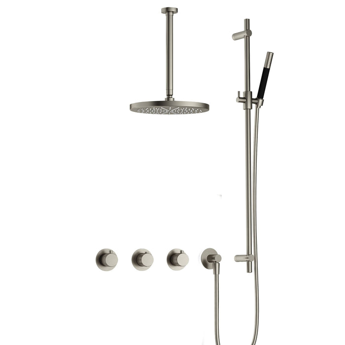 Hotbath Cobber X IBSX70 inbouw doucheset met 2 stopkranen met plafondbuis 30 cm, m106 en glijstang - Geborsteld Messing PVD